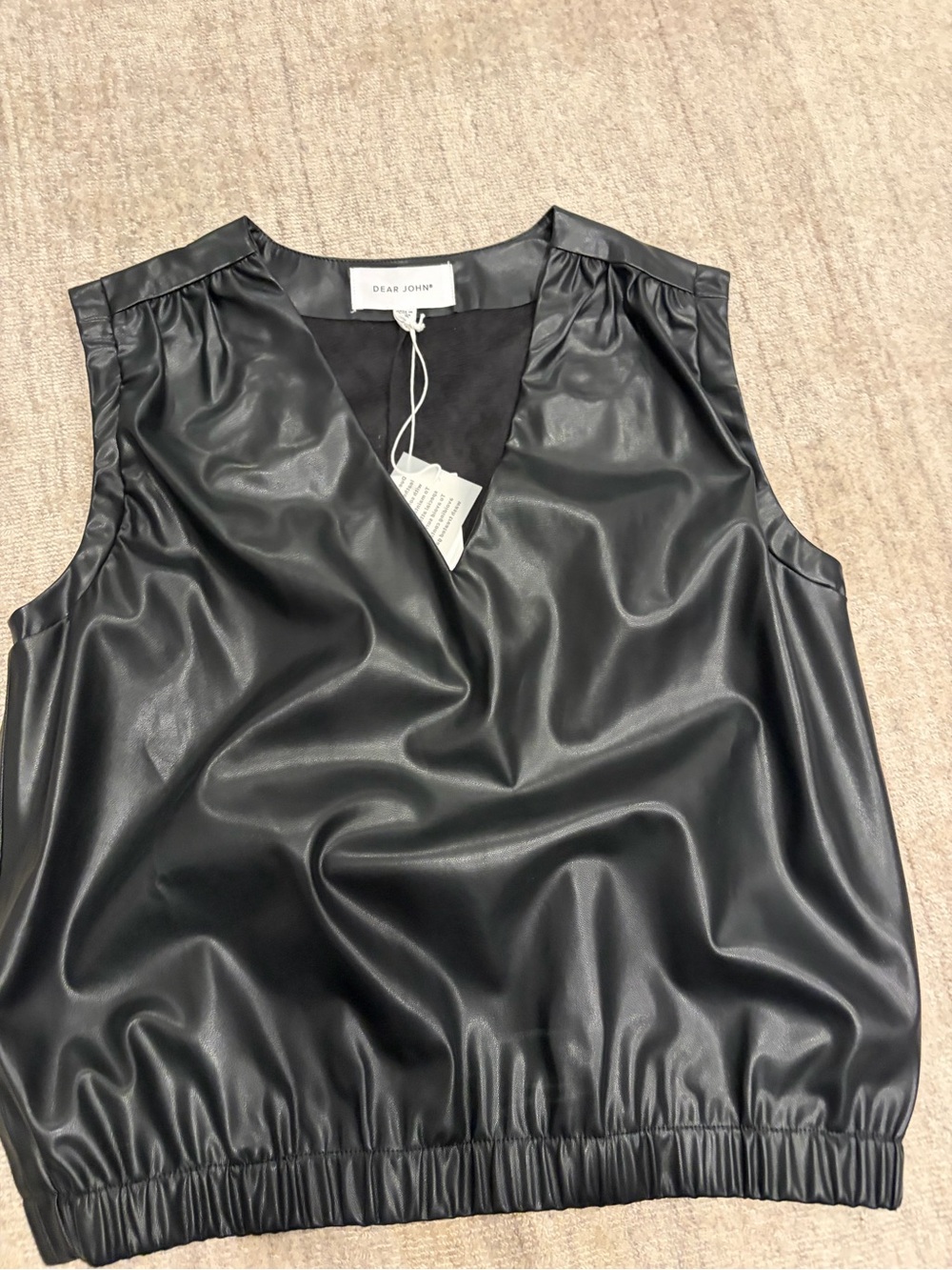 Dear John Black Faux Leather Sleeveless V-Neck Tank